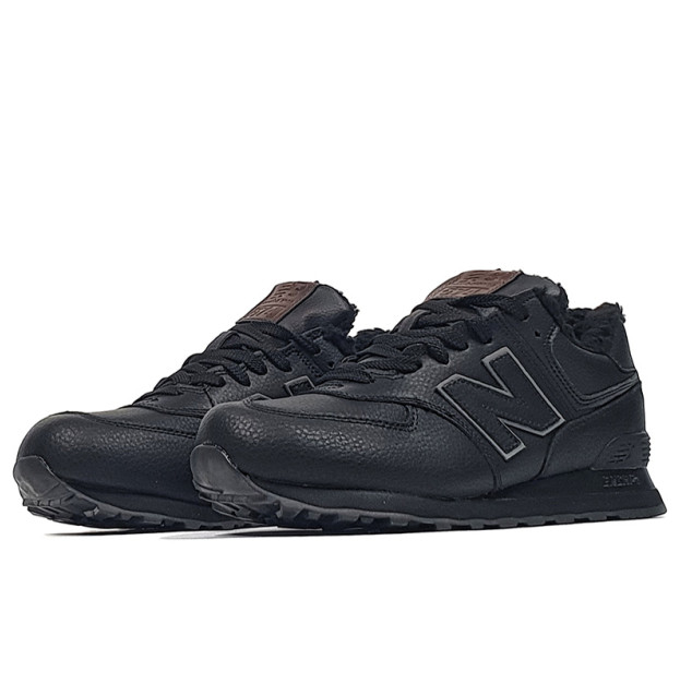 New Balance 574 Black Leather Winter С МЕХОМ